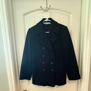 Larry Levine Elegant Black Wool Peacoat Double Breasted Size 4P